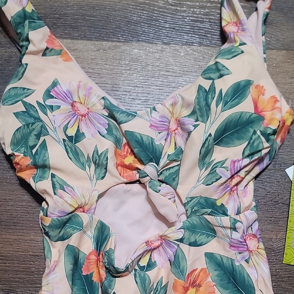 Gianni Bini Floral One Piece Swimsuit - Peach and Green - Picture 4 of 5